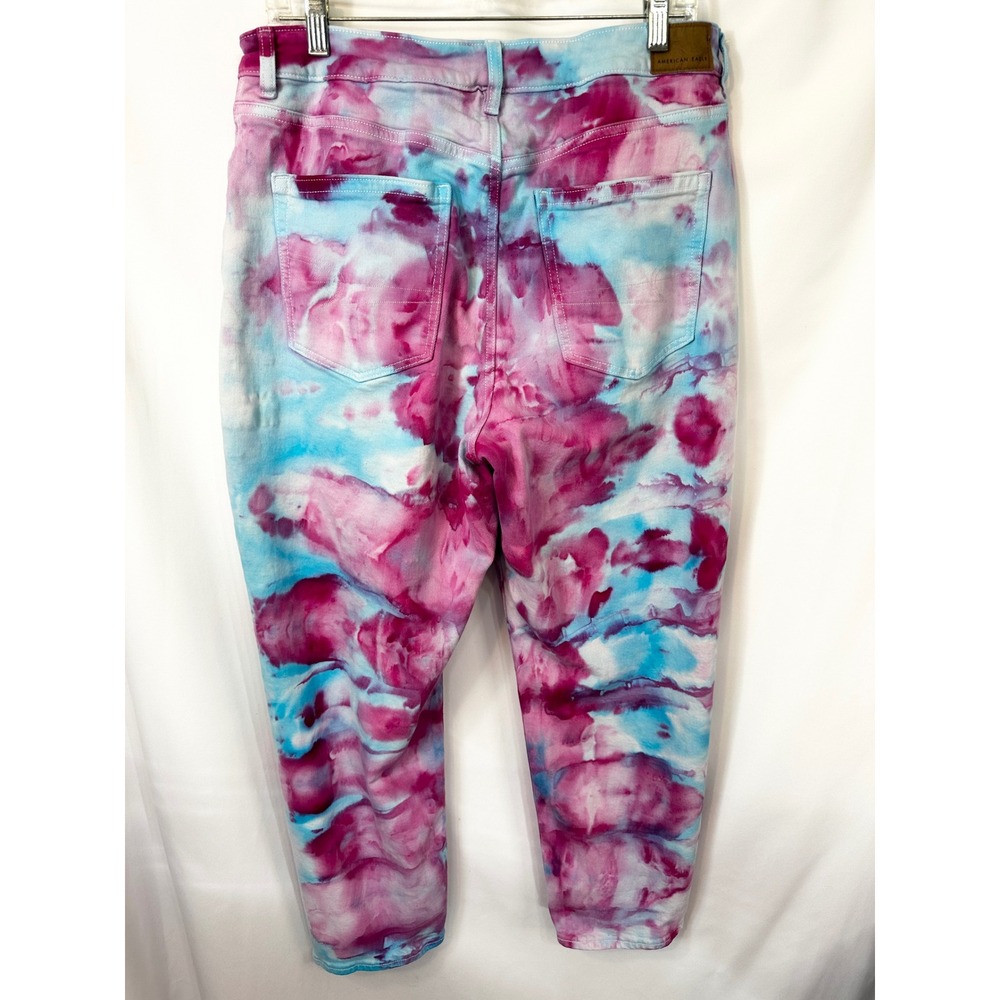 American Eagle Size 16 Jeans Handmade Tie Dye Mom Jeans Pink Blue High Rise 974 - Picture 2 of 12